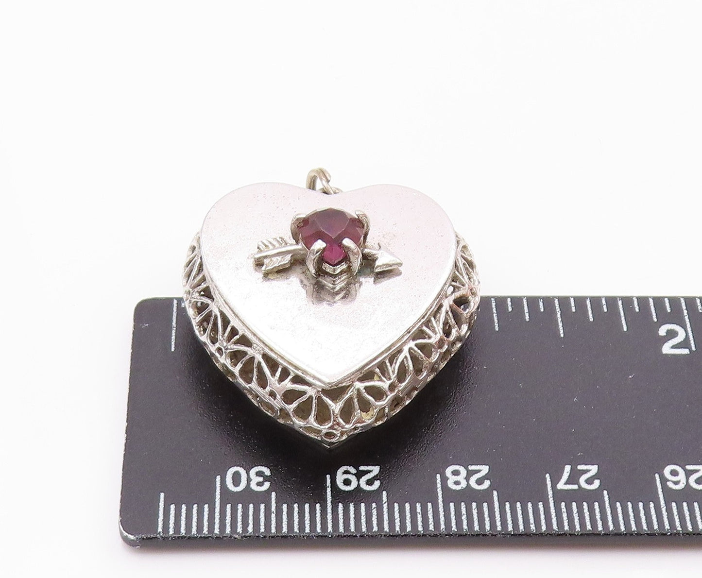 925 Silver  Vintage Purple Topaz Arrow Openwork Love Heart Pendant  PT21665