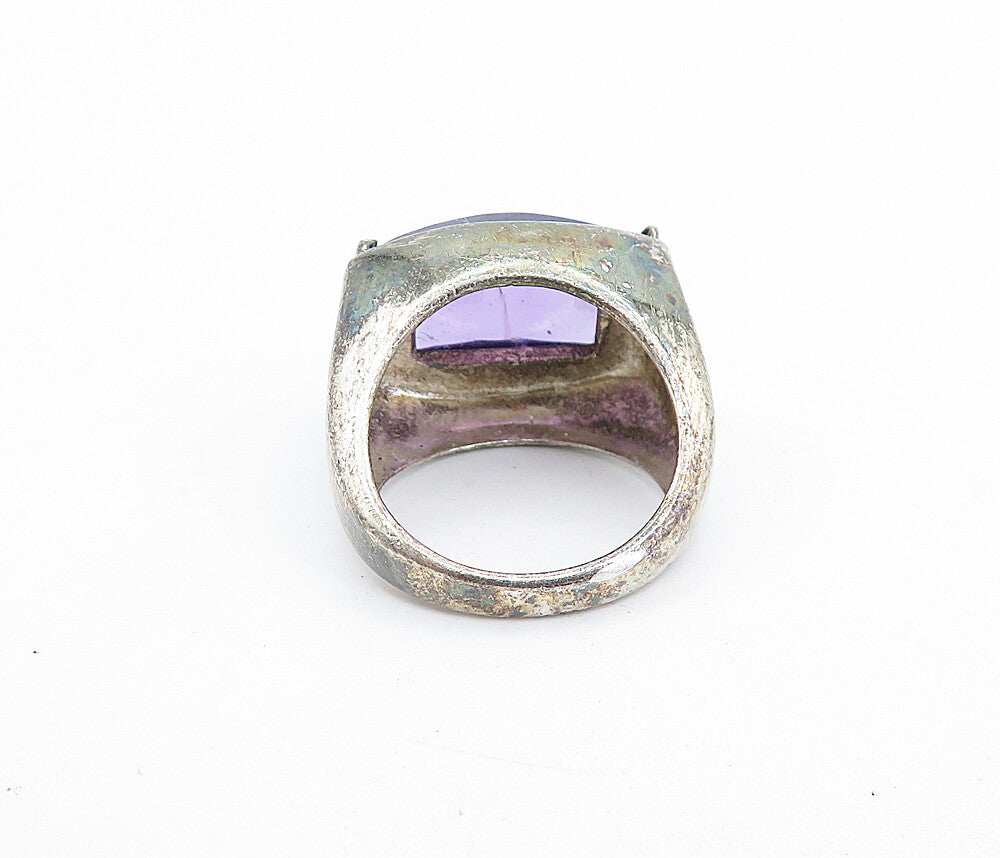 925 Sterling Silver  Vintage Faceted Amethyst Dome Cocktail Ring Sz 5  RG7643