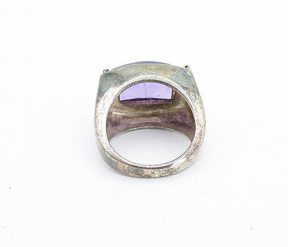 925 Sterling Silver  Vintage Faceted Amethyst Dome Cocktail Ring Sz 5  RG7643