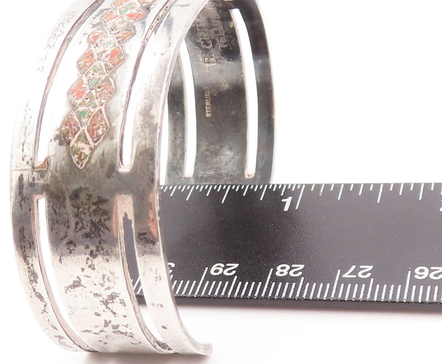 925 Sterling Silver Vintage Bracelet CRITCHELL NAVAJO Crushed Turquoise  BT10521