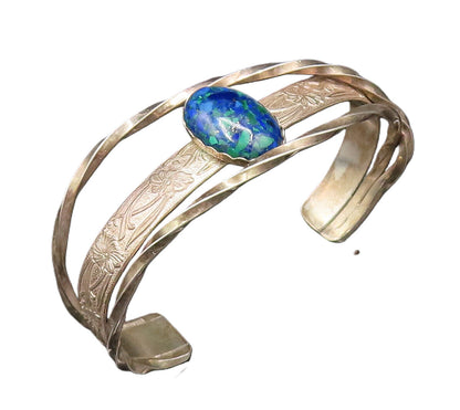 925 Silver  Vintage Floral Detail Overlapping Chrysocolla Cuff Bracelet BT9663
