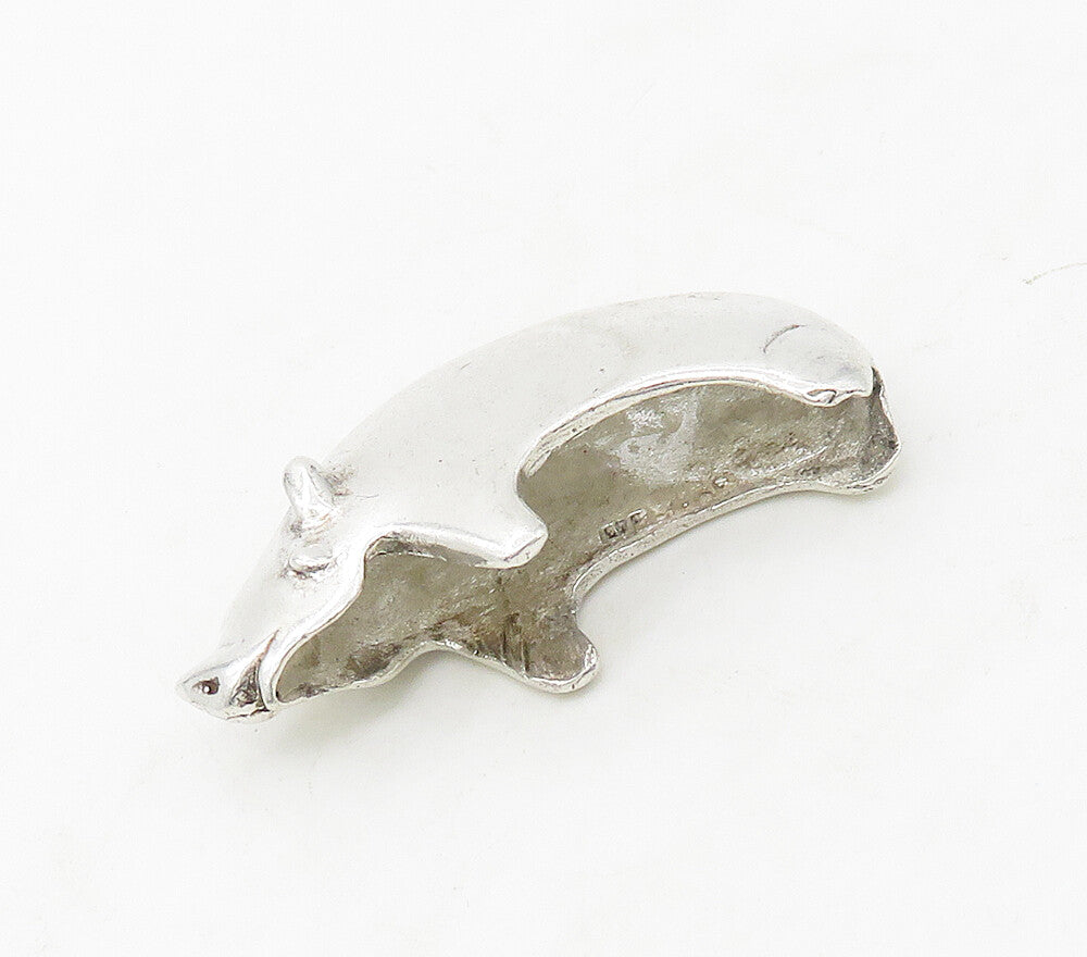 925 Sterling Silver  Vintage Shiny Polished Rhinoceros Motif Pendant  PT13458