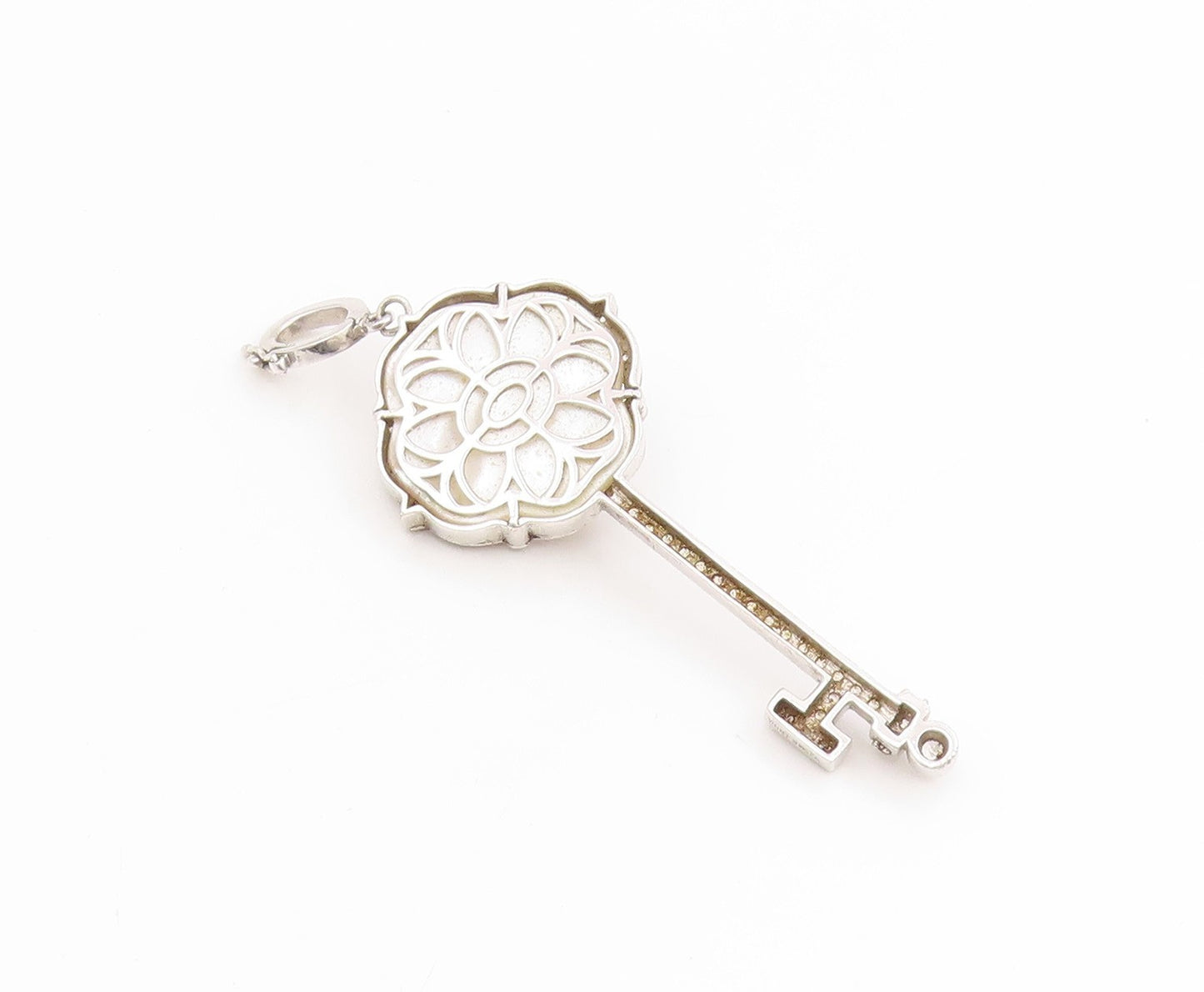925 Sterling Silver Vintage Pendant Cabochon Opal & CZ Treasure Key  PT25644