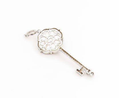 925 Sterling Silver Vintage Pendant Cabochon Opal & CZ Treasure Key  PT25644