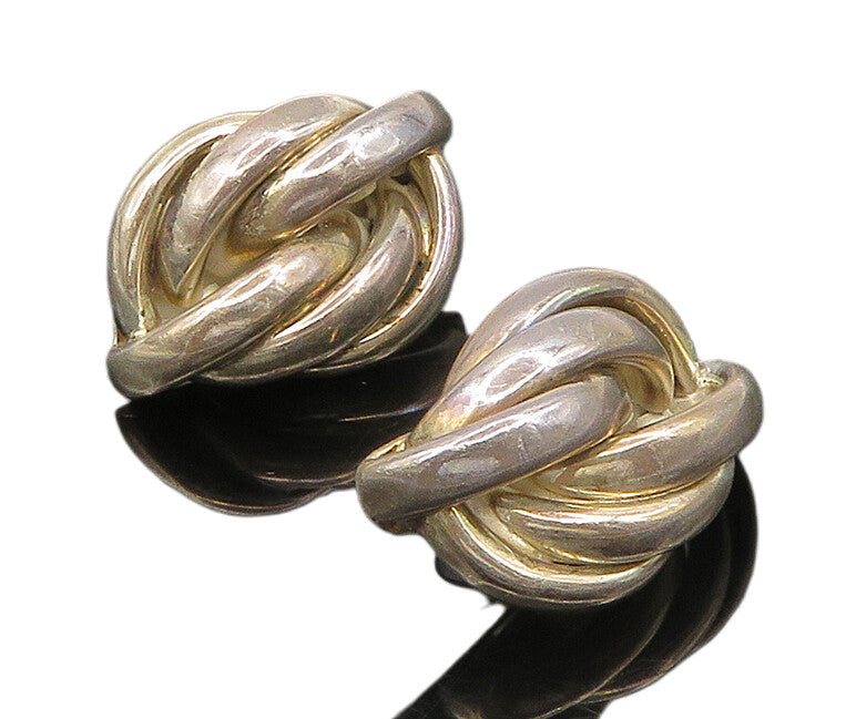 TURE 925 Silver & 14K GOLD  Vintage Shiny Rope Knot Stud Earrings  EG11609