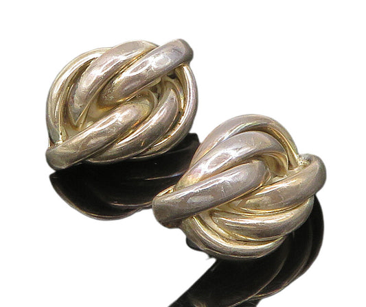 TURE 925 Silver & 14K GOLD  Vintage Shiny Rope Knot Stud Earrings  EG11609