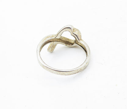 925 Sterling Silver  Vintage Shiny Love Heart Ribbon Band Ring Sz 7.5  RG5731