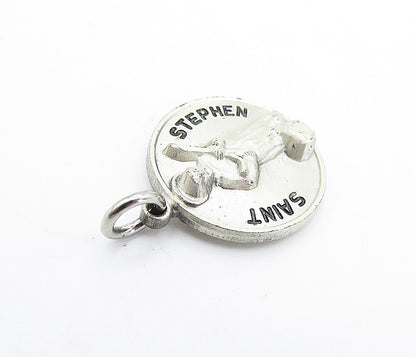 925 Sterling Silver  Vintage Saint Stephen Stamped Round Drop Pendant  PT4207