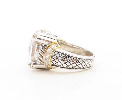 925 Sterling Silver Vintage Ring Solid Grooved Square CZ Inlay  Sz 6  RG31175