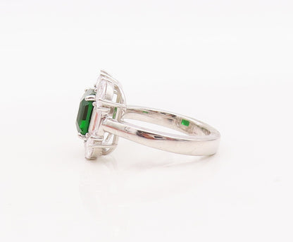 925 Sterling Silver Vintage Ring Square Cut Green & White Topaz  Sz 7  RG29310
