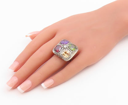 925 Sterling Silver Vintage Ring Multi Gemstone Statement Band  Sz 9  RG36455