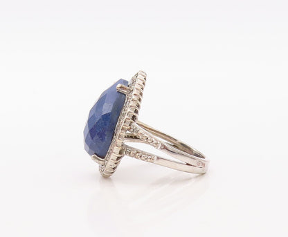 925 Sterling Silver Vintage Ring Diamonds & Drop Cut Sapphire  Sz 7  RG30610
