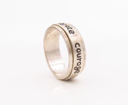 925 Sterling Silver Vintage Ring Solid Carved Celebrating Courage  Sz 8  RG28453