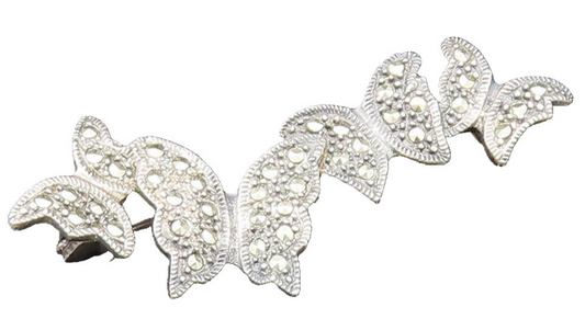 925 Sterling Silver  Vintage Multi Marcasite Butterfly Brooch Pin  BP9585