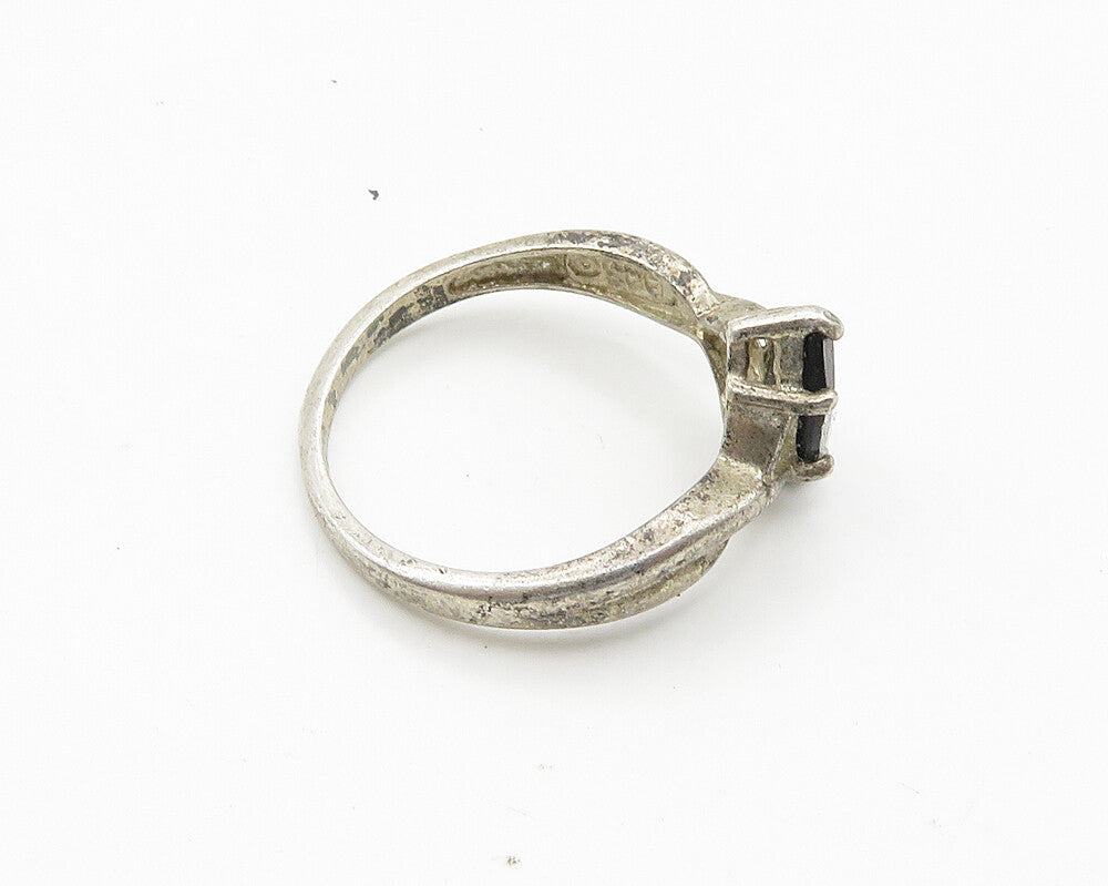 AVON 925 Silver  Vintage Marquise Cut Black Hematite Band Ring Sz 8  RG18994