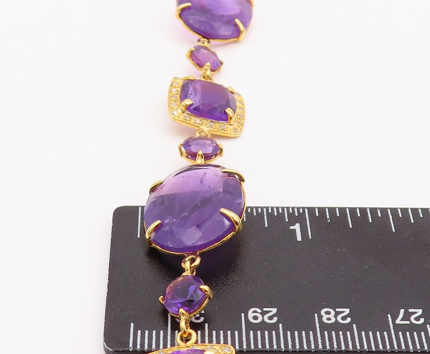 925 Sterling Silver Vintage Bracelet Gold Plated Multi Shape Amethyst CZ BT10840