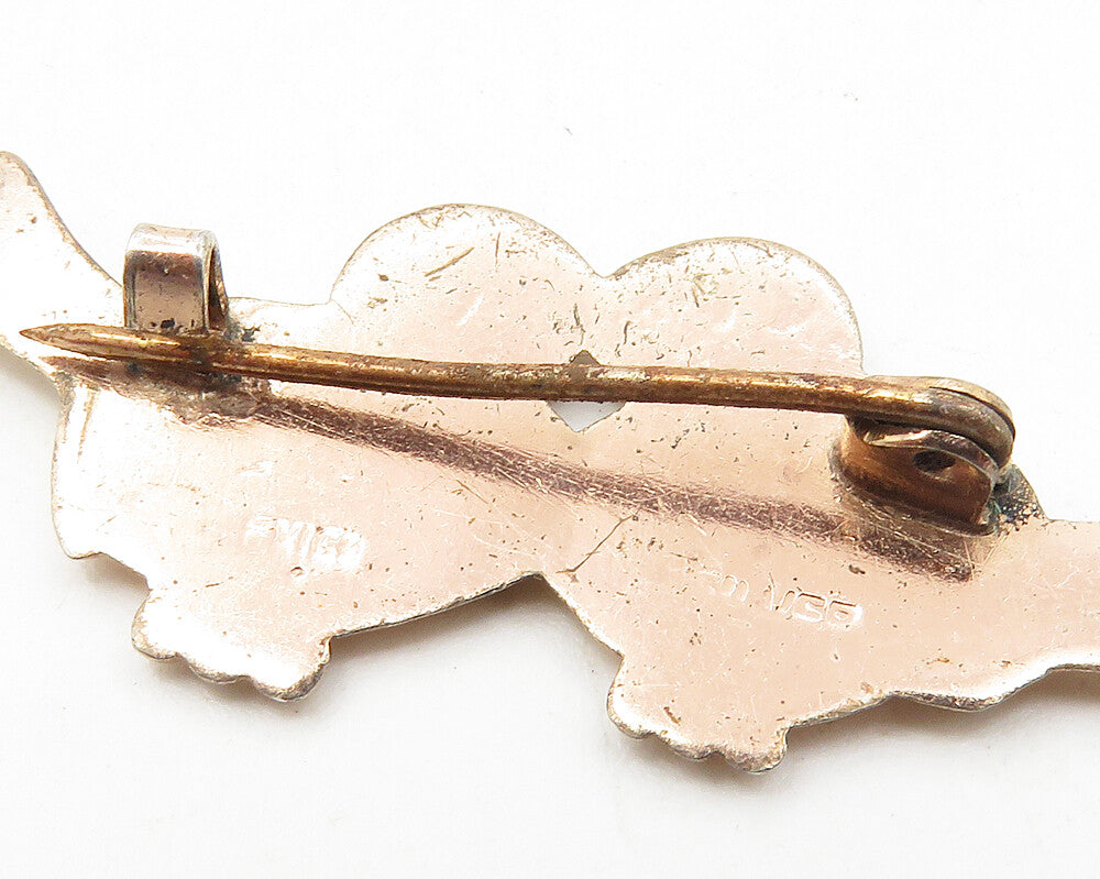 925 Sterling Silver  Vintage Shiny Petite Love Birds Motif Brooch Pin  BP4051