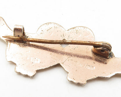 925 Sterling Silver  Vintage Shiny Petite Love Birds Motif Brooch Pin  BP4051