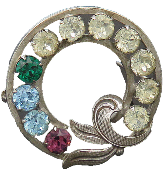 VAN DELL 925 Sterling Silver Vintage Multi Color Topaz Wreath Brooch Pin BP8159