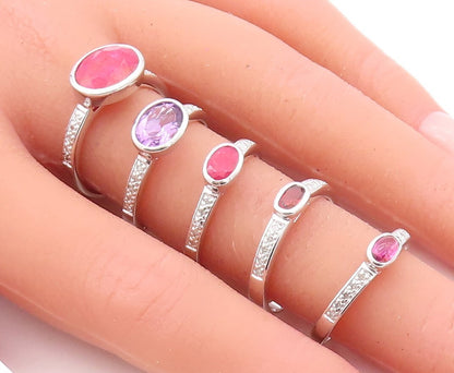 925 Sterling Silver Vintage Ring Stackable Diamonds & Gemstone  Sz 7.5  RG29903