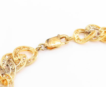 925 Sterling Silver Vintage Necklace Gold Plated Curb Cuban Link Chain  NE4652