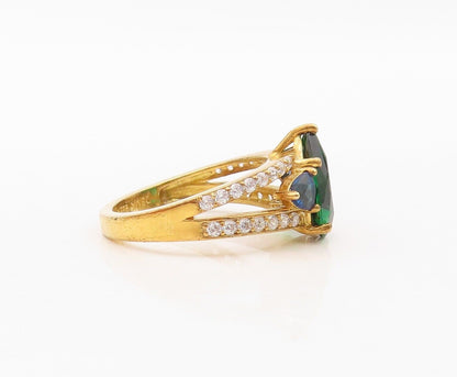 925 Sterling Silver Vintage Ring Gold Plated Green CZ & Sapphire  Sz 7  RG30069
