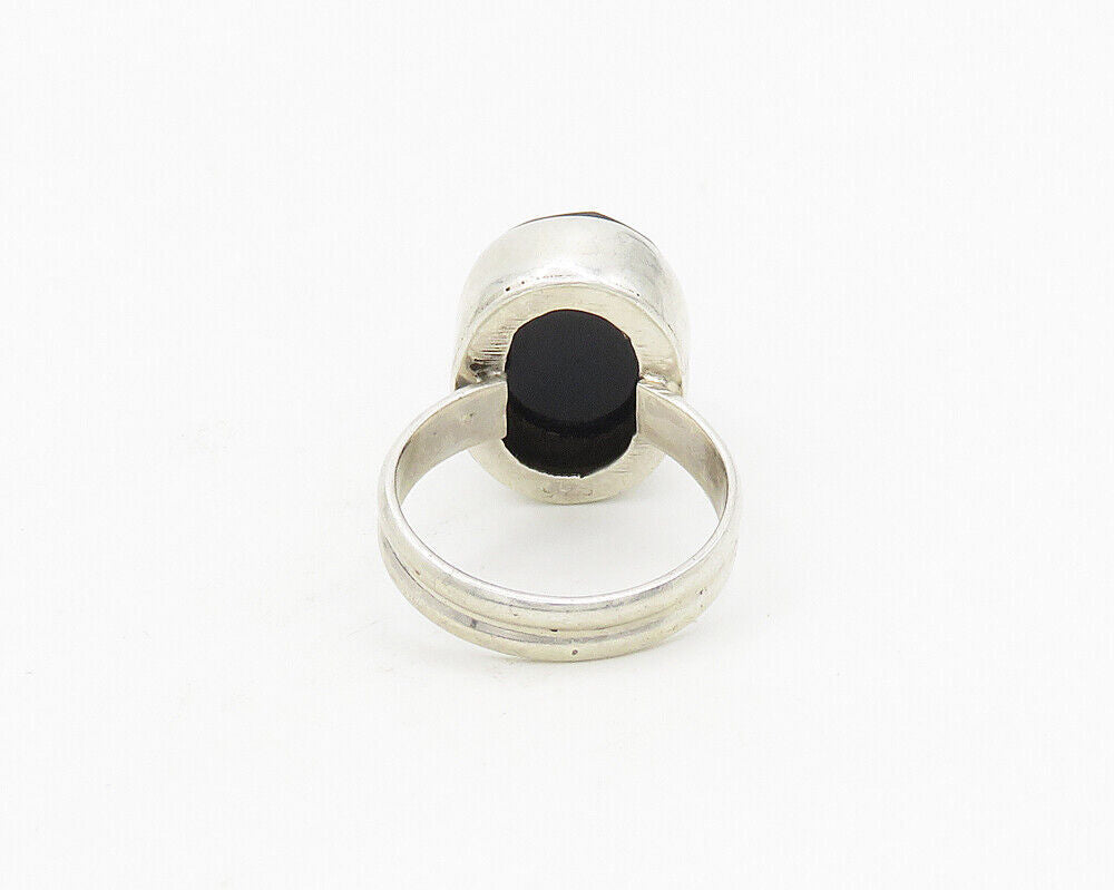 925 Sterling Silver  Vintage Faceted Hematite Cocktail Ring Sz 6.5  RG18556