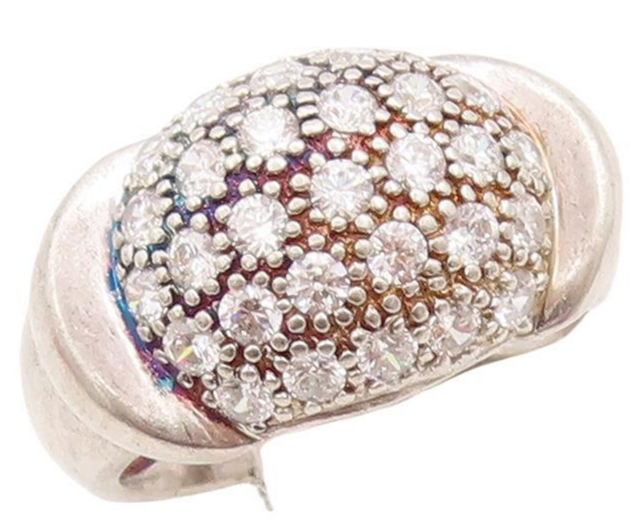925 Sterling Silver Vintage Ring Minimalist CZ Beaded Bulged Neck  Sz 7  RG28409