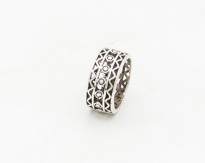 925 Sterling Silver  Vintage Shiny Wavy Border Cutout Band Ring Sz 7  RG17422
