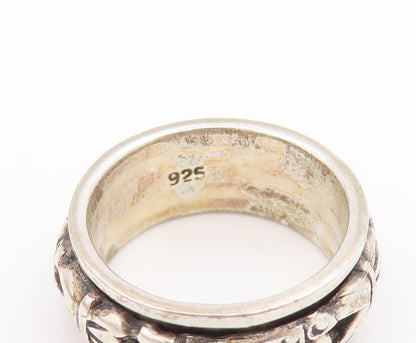 925 Sterling Silver Vintage Ring Carved Spinning Claddagh Band  Sz 6  RG34406