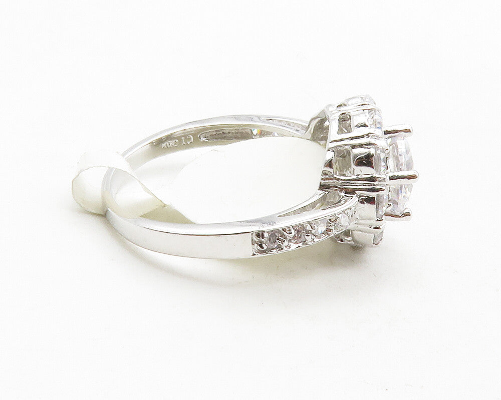 925 Sterling Silver  Sparkling Cubic Zirconia Floral Band Ring Sz 8  RG12746