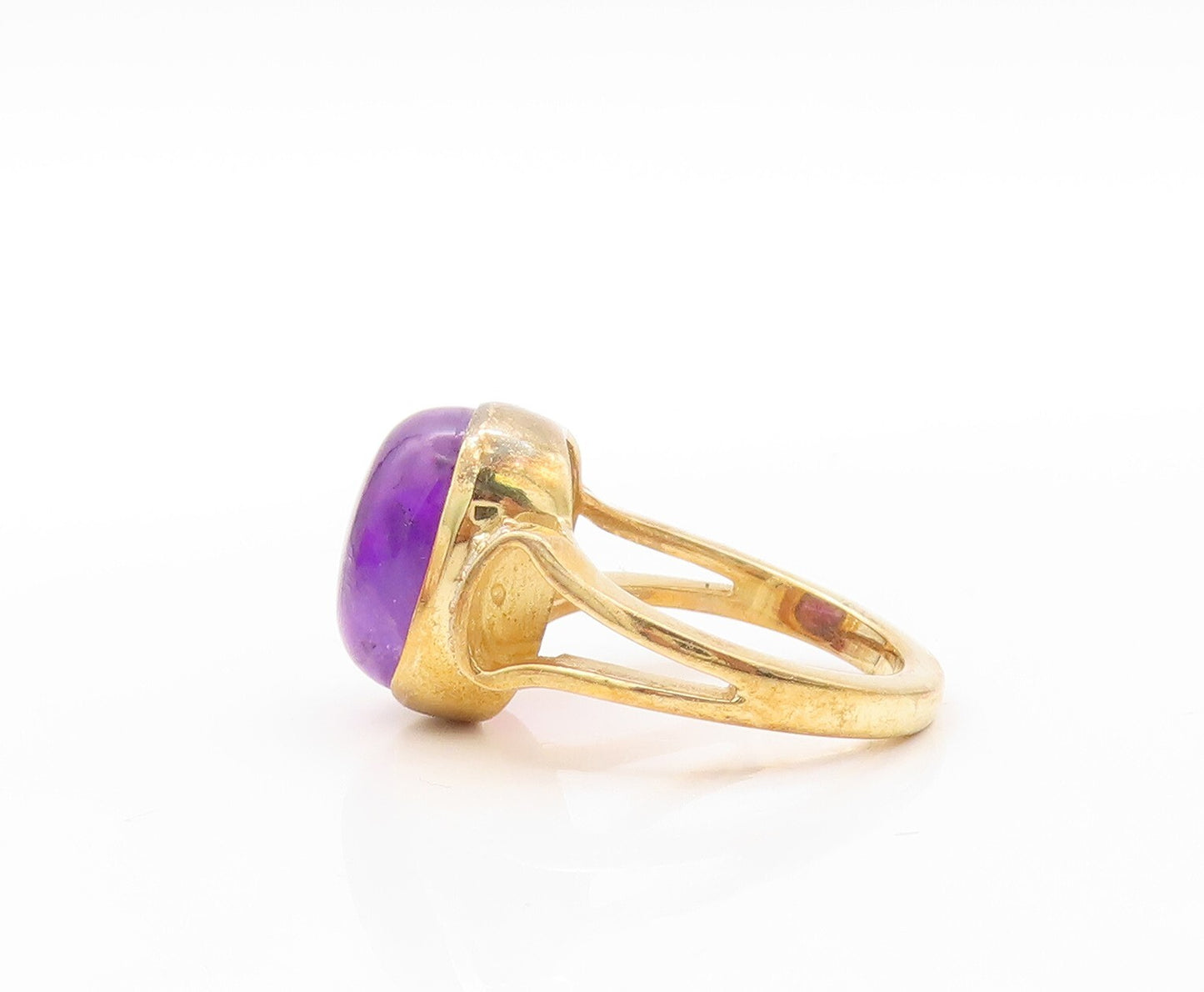 925 Sterling Silver Vintage Ring Gold Plated Cabochon Amethyst & CZ Sz 7 RG30803