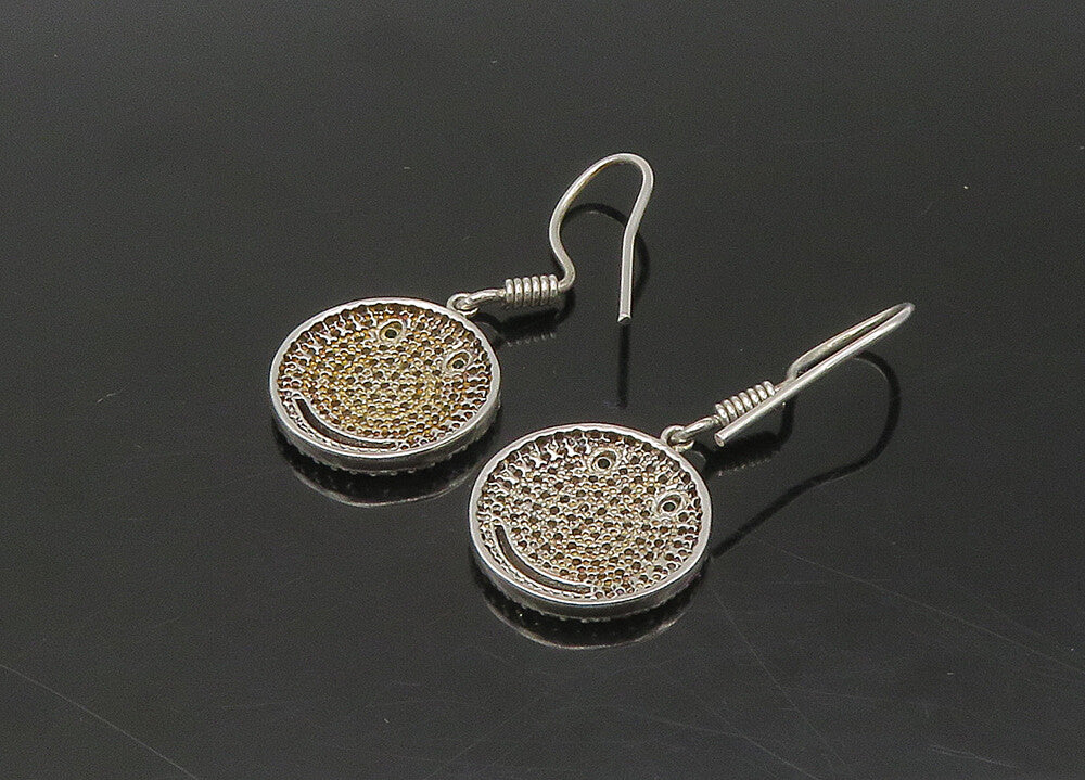 925 Sterling Silver  Vintage Shiny Topaz Smiley Face Dangle Earrings  EG10894