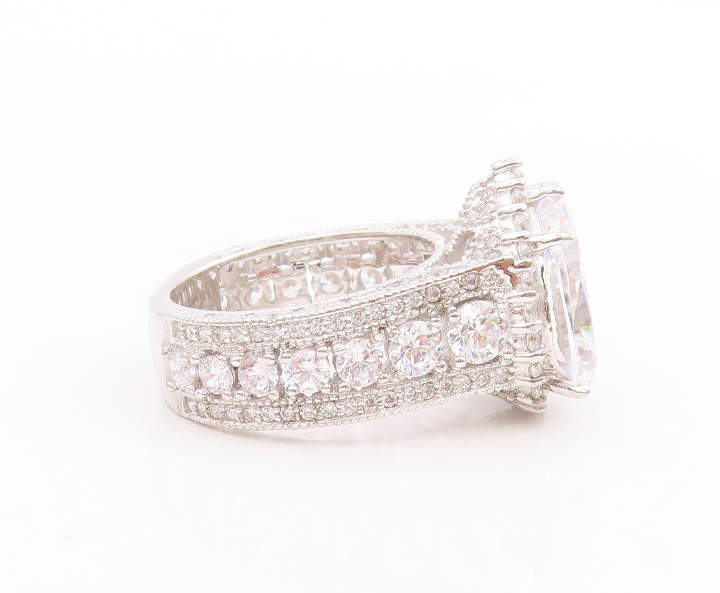 925 Sterling Silver Vintage Ring Pear Cut CZ Elegant Statement Band Sz 7 RG34736