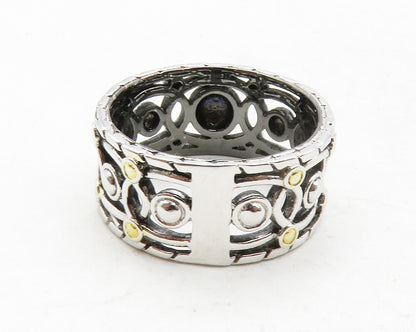 925 Sterling Silver  Vintage Shiny 2 Tone Open Design Band Ring Sz 7  RG12917