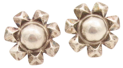 925 Sterling Silver Vintage Earrings Antique Design Puffed Flower EG13657