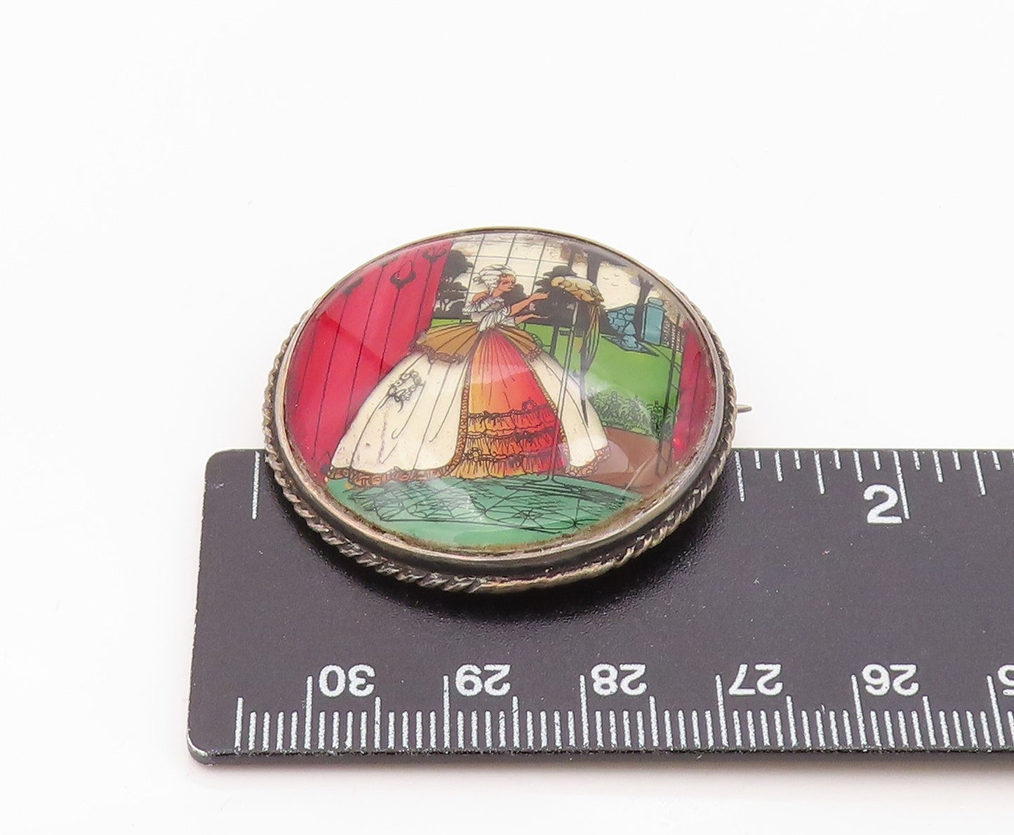 925 Sterling Silver Vintage Brooch Pin ENGLAND Antique Crinoline Lady  BP12540