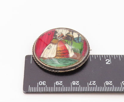 925 Sterling Silver Vintage Brooch Pin ENGLAND Antique Crinoline Lady  BP12540
