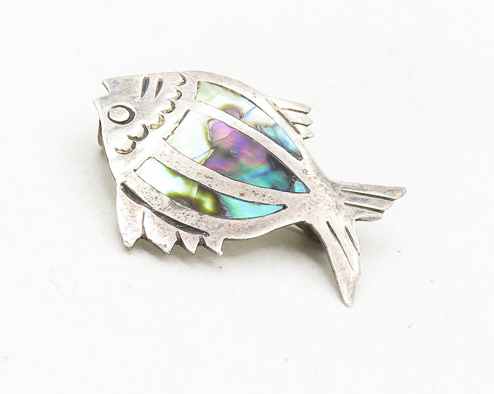 JRC MEXICO 925 Silver  Vintage Abalone Shell Fish Motif Brooch Pin  BP3620