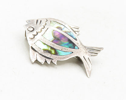 JRC MEXICO 925 Silver  Vintage Abalone Shell Fish Motif Brooch Pin  BP3620