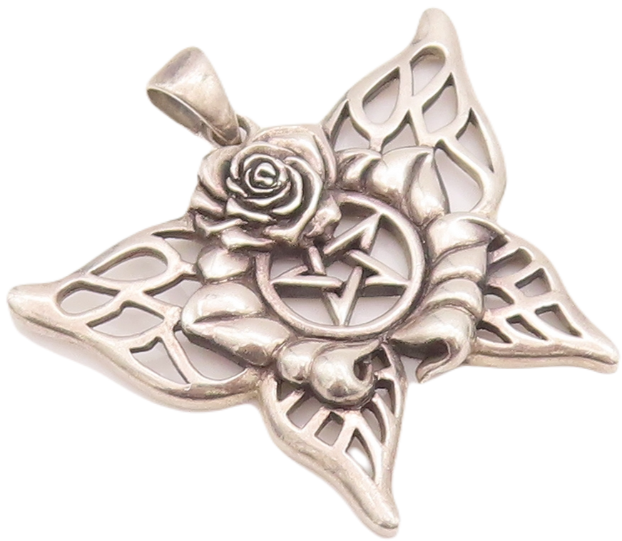 925 Sterling Silver Vintage Pendant PETER STONE Masonic Floral Carved  PT22955