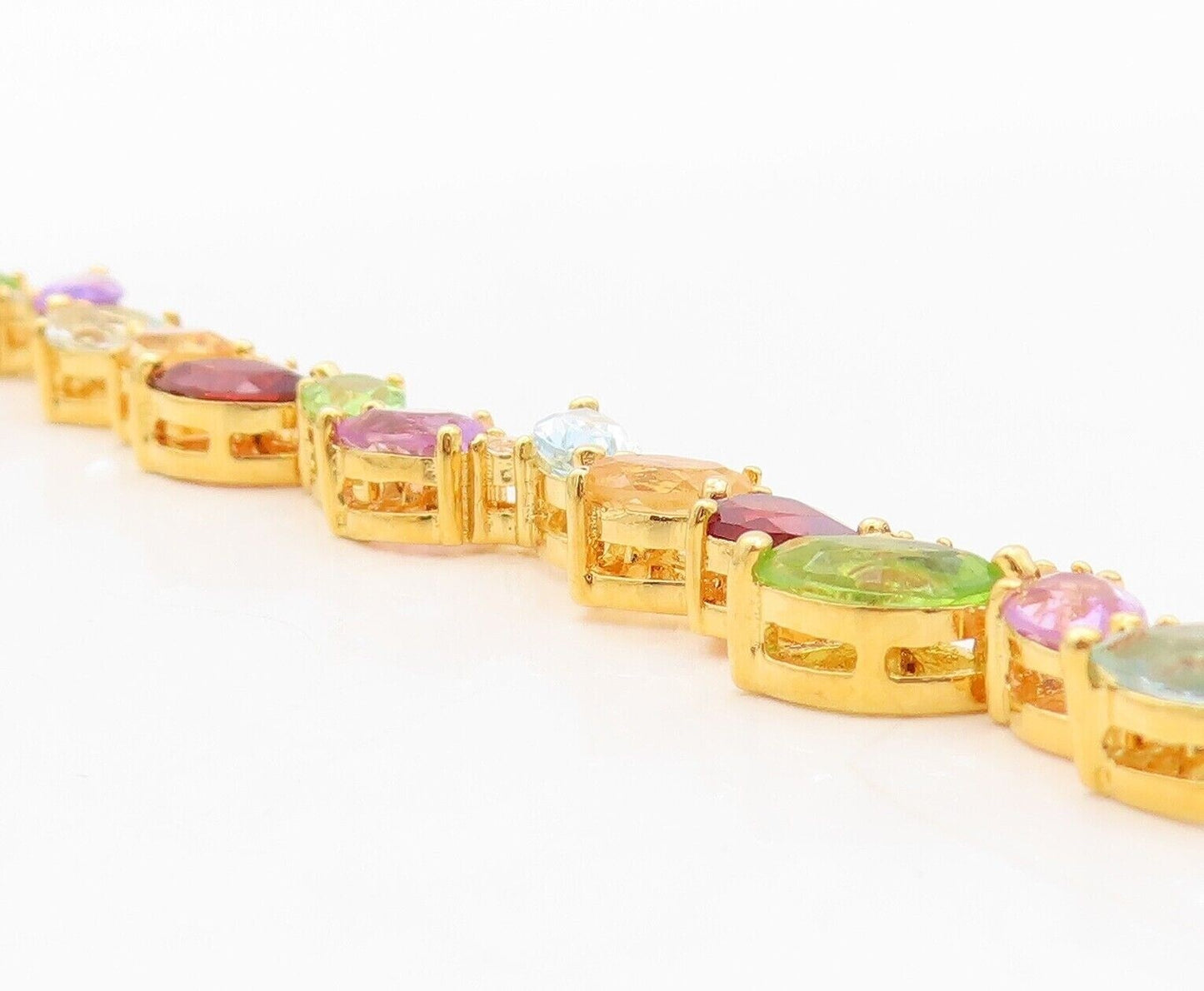 925 Sterling Silver Vintage Bracelet Gold Plated Multi Shape Gemstones  BT10775