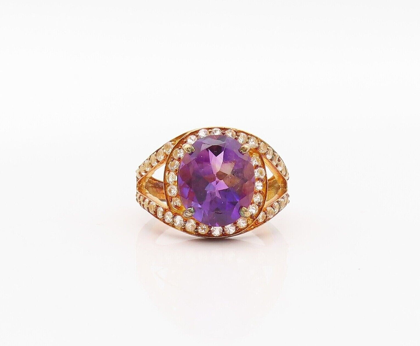 925 Sterling Silver Vintage Ring Gold Plated Amethyst & Topaz  Sz 7  RG29974
