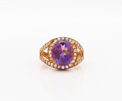 925 Sterling Silver Vintage Ring Gold Plated Amethyst & Topaz  Sz 7  RG29974