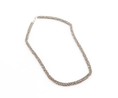 925 Sterling Silver Vintage Necklace Dark Tone Twisted Beaded Choker  NE4615