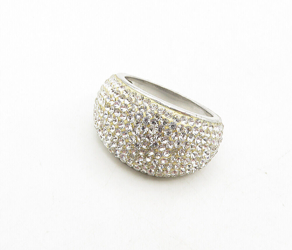 MALAYSIA 925 Sterling Silver  Sparkling Topaz Encrusted Band Ring Sz 8  RG8941