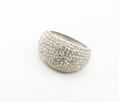 MALAYSIA 925 Sterling Silver  Sparkling Topaz Encrusted Band Ring Sz 8  RG8941