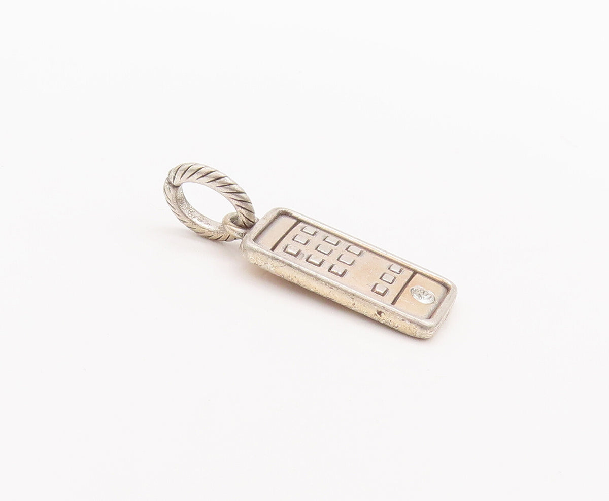 925 Sterling Silver Vintage Pendant Solid Etched Topaz Mobile & Hello   PT22739