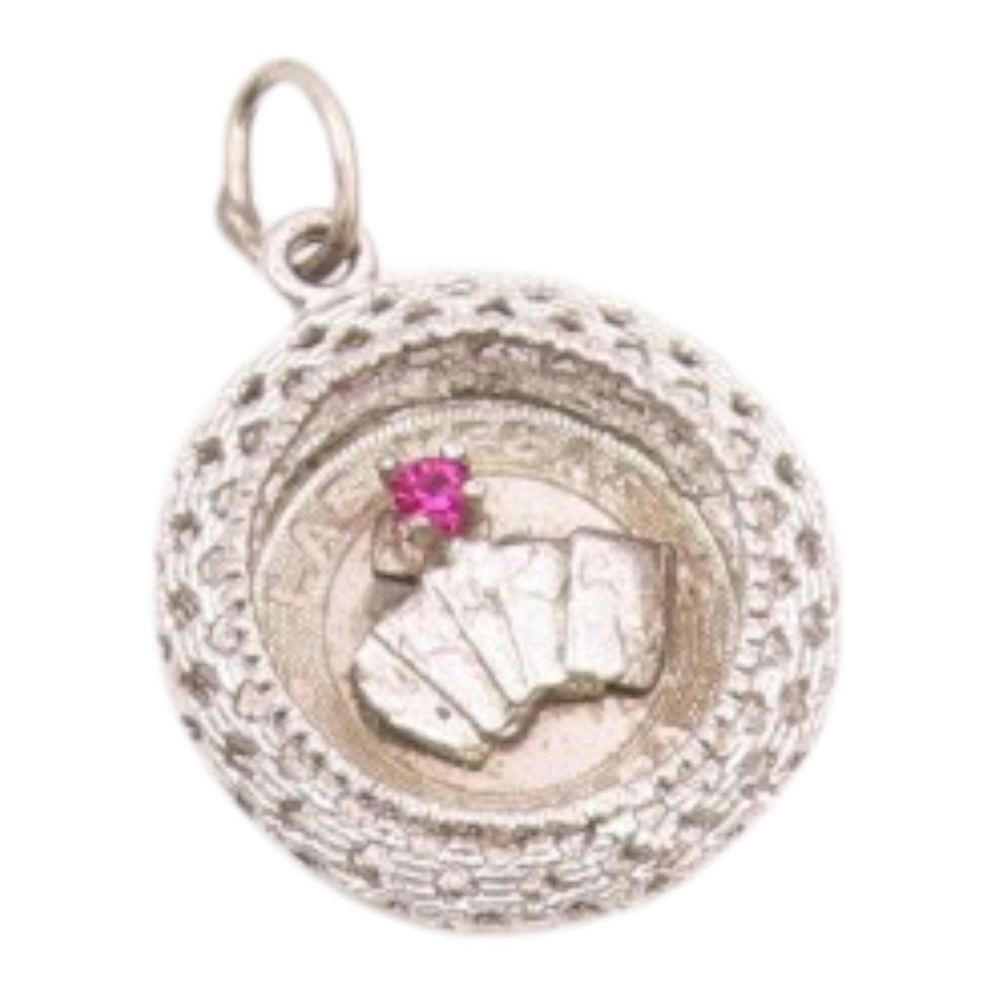 925 Sterling Silver  Vintage Pink Topaz Las Vegas Card Deck Pendant  PT15934