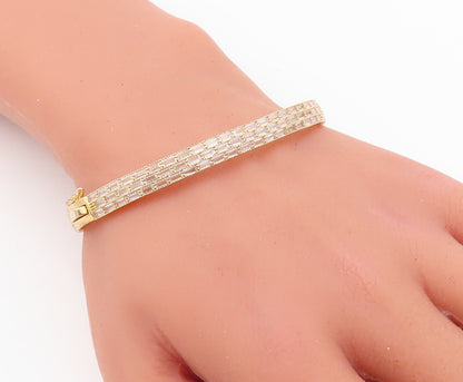 925 Sterling Silver Vintage Bracelet Gold Plated Rectangle CZ Bangle  BT10782